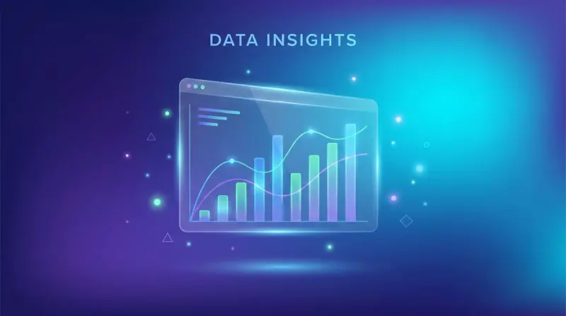 Holographic dashboard with rising bar charts representing AI SEO statistics